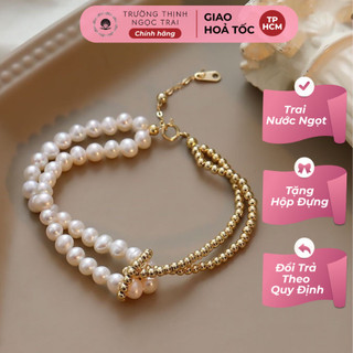 Vòng tay ngọc trai size 7ly mix bi titan kiểu dáng hiện đại, thời trang độc đáo - ngọc trai trường thịnh
