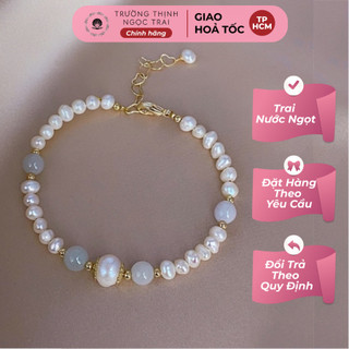 Vòng tay ngọc trai hạt 6ly mix đá cẩm thạch xanh - ngọc trai trường thịnh