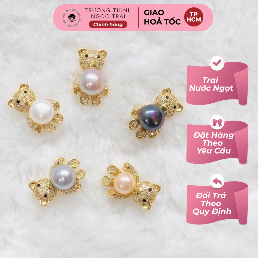 Mặt Dây Chuyền Chú Gấu Đính Hạt Ngọc Trai 9ly Siêu Dễ Thương - Ngọc Trai Trường Thịnh