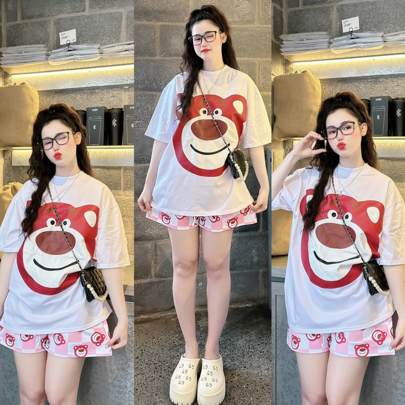Sét đùi cotton from rộng hình gấu 5D siêu iu