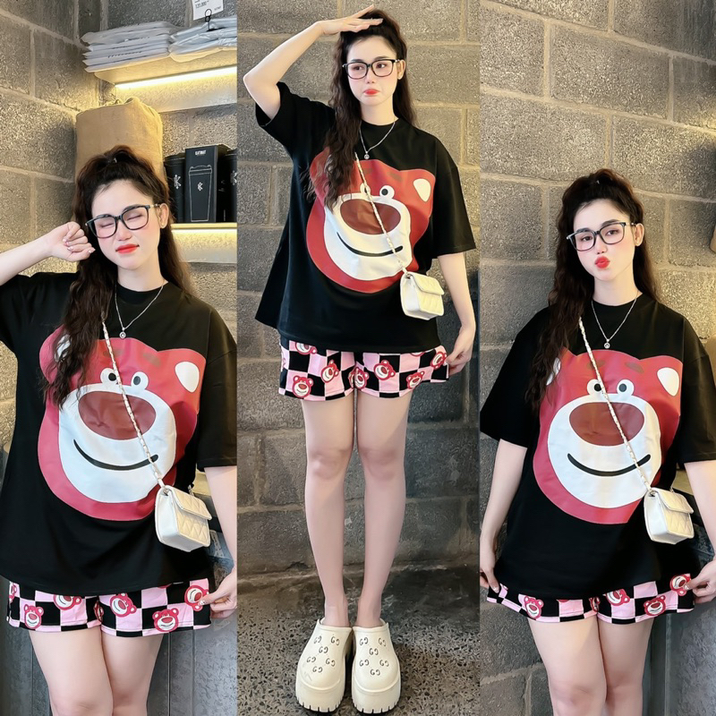 Sét đùi cotton from rộng hình gấu 5D siêu iu