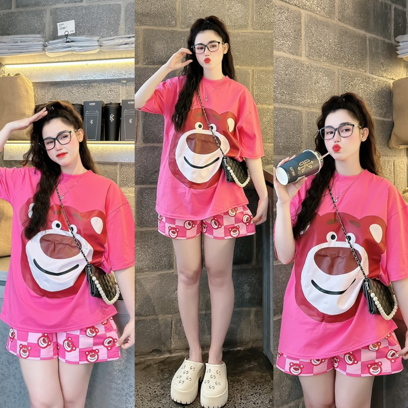 Sét đùi cotton from rộng hình gấu 5D siêu iu