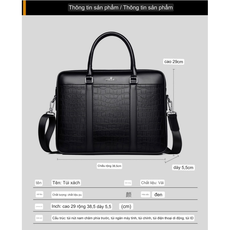 Cặp Da FSD 0400 Cao Cấp.Túi Da Công Sở Vân Cá Sấu