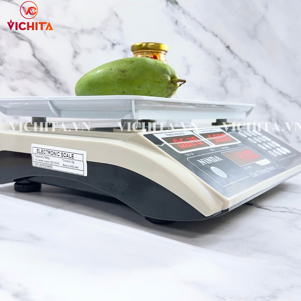 Cân Điện Tử 30kg Tính Tiền Ninda - Cân Hải Sản Chống Nước, Bàn Phím Tiếng Việt Sản Phẩm Tốt
