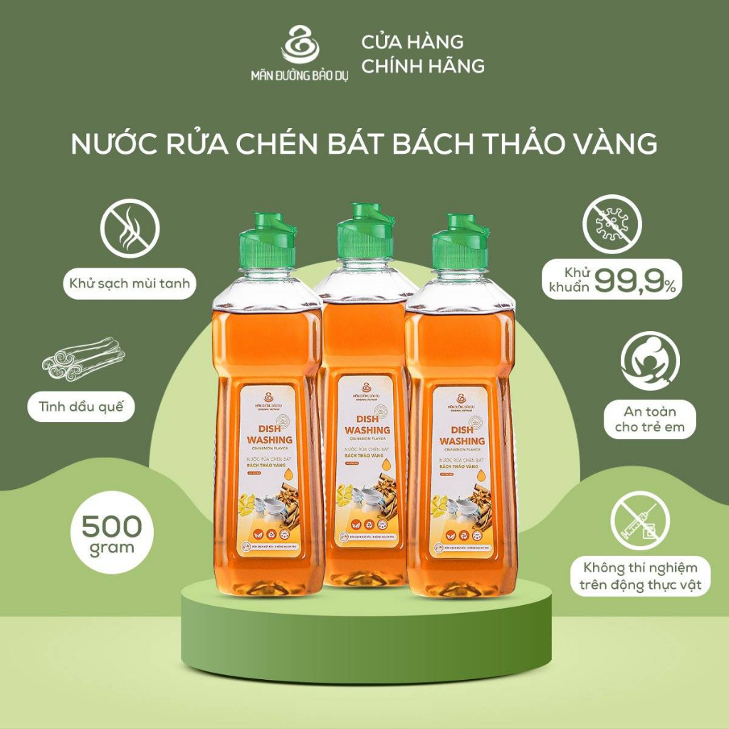Combo 3 Chai Nước Rửa Chén Bách Thảo Vàng Hương Quế Bách Thảo Xanh Hương Táo 100% Natural - Chính Hãng SafeMall