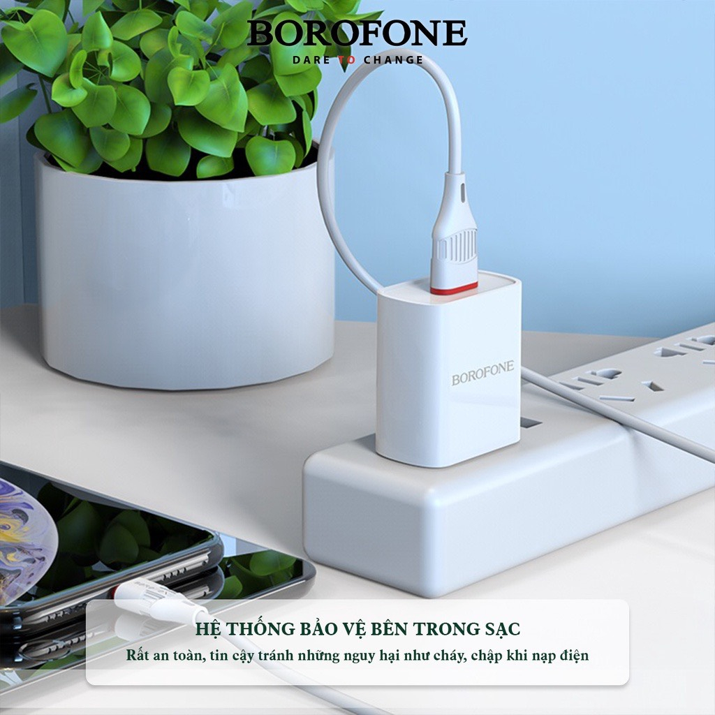 Bộ củ cáp sạc nhanh Borofone Ba20, sạc điện thoại ai phôn sam sung oppo,cốc xạc 1 cổng cắm usb không nóng máy an toàn...