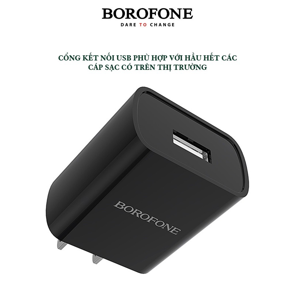 Bộ củ cáp sạc nhanh Borofone Ba20, sạc điện thoại ai phôn sam sung oppo,cốc xạc 1 cổng cắm usb không nóng máy an toàn...