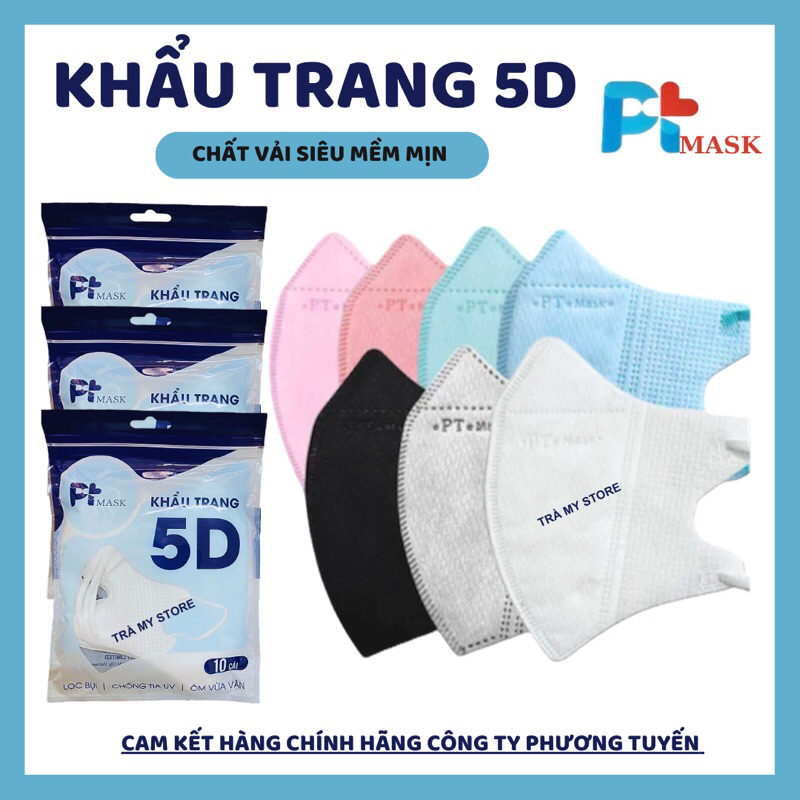 Set 100 chiếc Khẩu Trang 5D PT MASK kháng khuẩn chống bụi mịn chính hãng