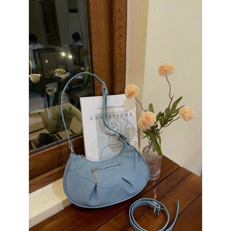 Túi xách nữ đeo chéo đeo vai nữ vải bò khoá kéo ngang thời trang hàn quốc