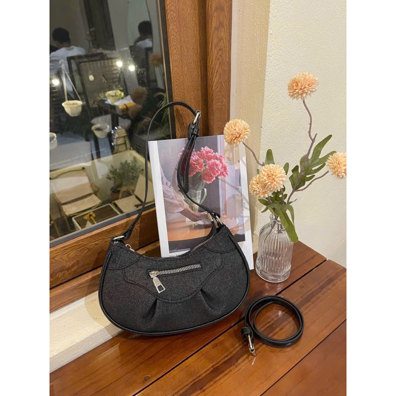 Túi xách nữ đeo chéo đeo vai nữ vải bò khoá kéo ngang thời trang hàn quốc