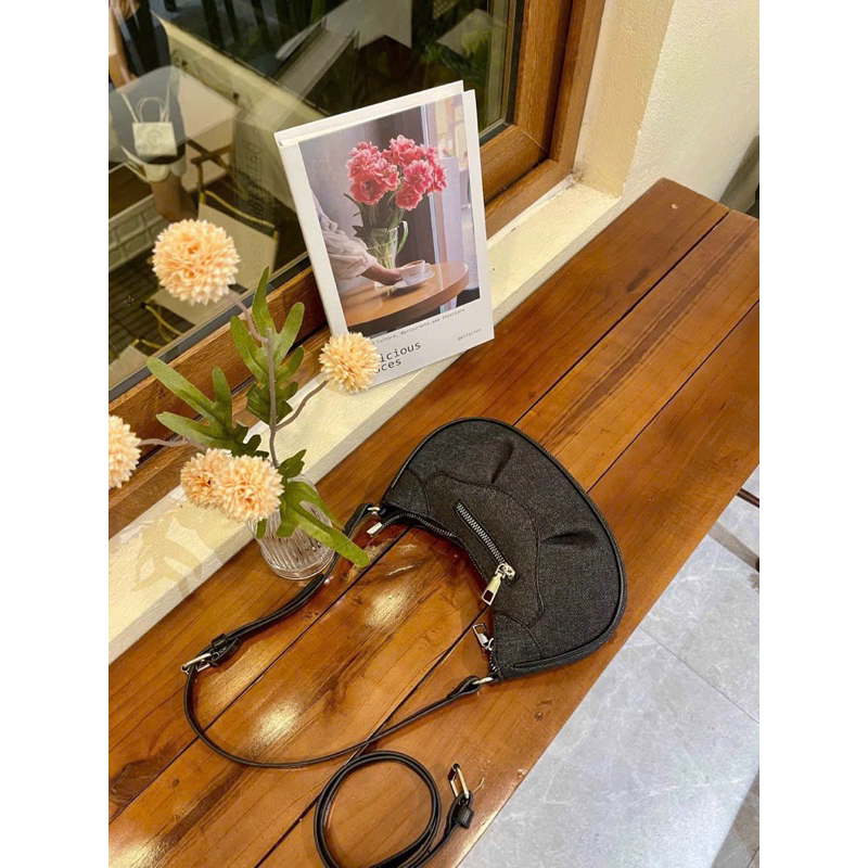 Túi xách nữ đeo chéo đeo vai nữ vải bò khoá kéo ngang thời trang hàn quốc