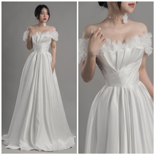 Đầm cưới đi bàn LILYSTORE trễ vai đính hoa nỗi <có sẵn >full size s/m/l/xl video shop tự quay 10000%
