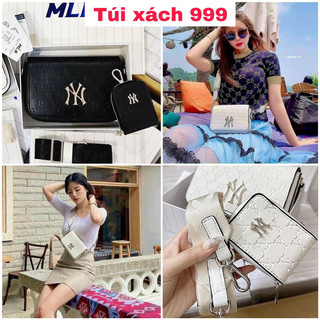 Túi MLB đeo chéo kèm Ví size 18cm, túi NY nắp gập chữ dập logo bạc hàng 1:1 fullbox, để vừa điện thoại