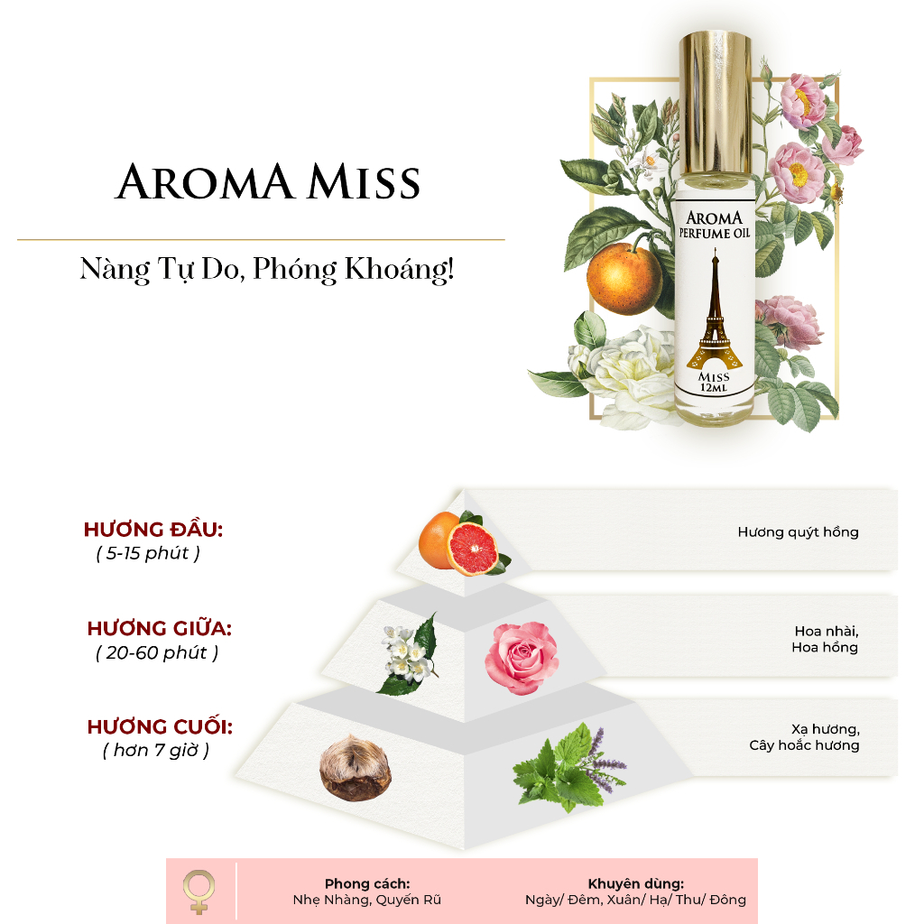Nước Hoa Pháp Aroma Miss Di.or Nữ Tính, Nhẹ Nhàng, Ngọt Ngào