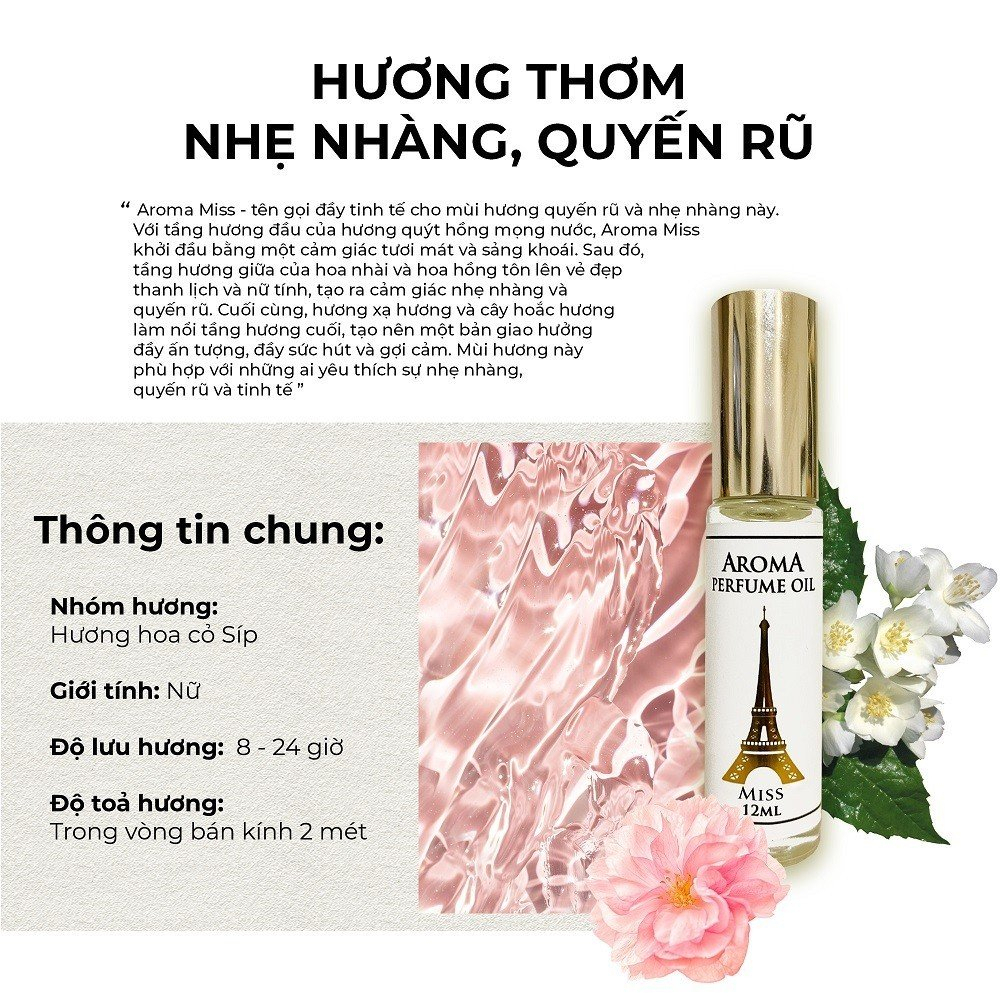 Nước Hoa Pháp Aroma Miss Di.or Nữ Tính, Nhẹ Nhàng, Ngọt Ngào