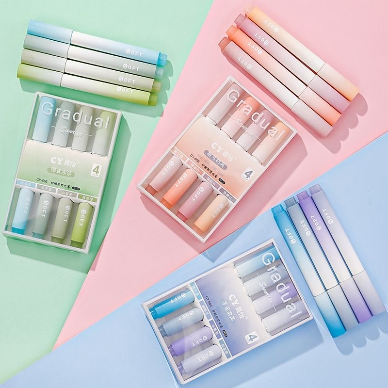 Bút Dạ Quang set 4 màu Bút đánh dấu highlight Ngòi Mềm Màu Gradient cho học sinh
