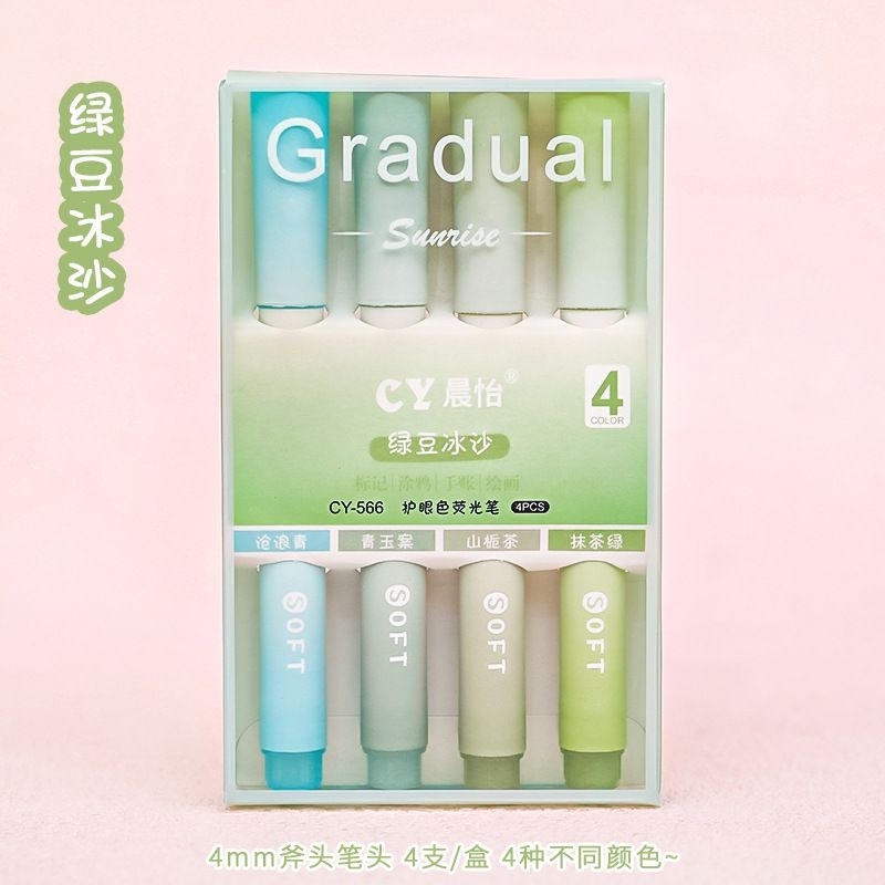 Bút Dạ Quang set 4 màu Bút đánh dấu highlight Ngòi Mềm Màu Gradient cho học sinh
