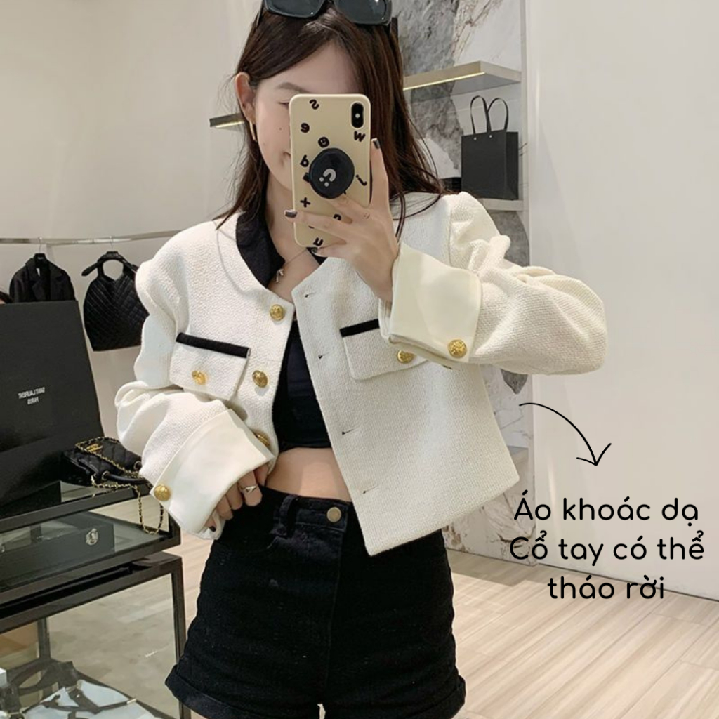 Áo khoác dạ dáng lửng, áo khoác croptop tay sơ mi tháo rời được from_girls - AK12
