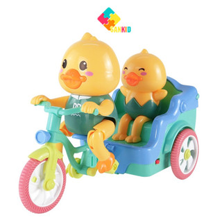 Đồ chơi vịt đạp xe có đàn nhạc vui nhộn bánh xe phát sáng - vịt chạy xe nhựa an toàn cho bé