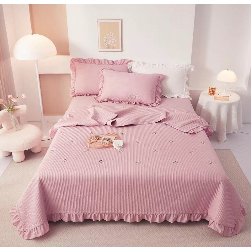 Bộ cotton solid 4 món chăn ga,trần họa tiết sang chảnh