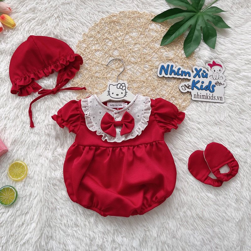 Body Đỏ Đô Tay Dài 𝐍𝐇𝐈́𝐌 𝐗𝐔̀ 𝐊𝐈𝐃𝐒 Cho Bé Gái Sơ Sinh, Đầy Tháng, Thôi Nôi, Sinh Nhật A442