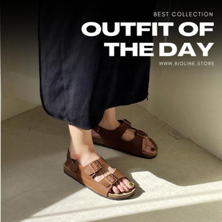 [DA BÒ THẬT] DK02-Dép Sandal đế trấu da bò nam nữ, xăng đan học sinh quai hậu Birken Bioline Unisex