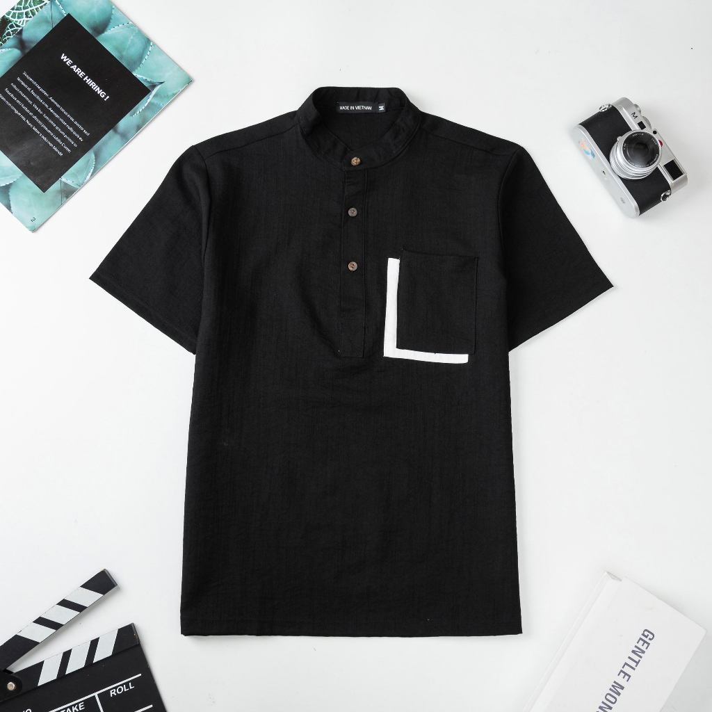 Áo Đũi Nam Cổ Tàu Tay Ngắn Có Túi Vải Đũi Cao Cấp