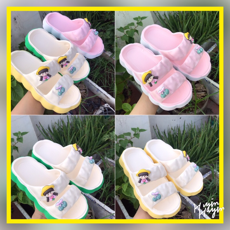 Dép Nữ Bánh Mỳ Quai Đúc Đính Sticker Dễ Thương Đế Cao Nhiều Màu Siêu Nhẹ Đi Cực Êm Chân Shop-uytin678