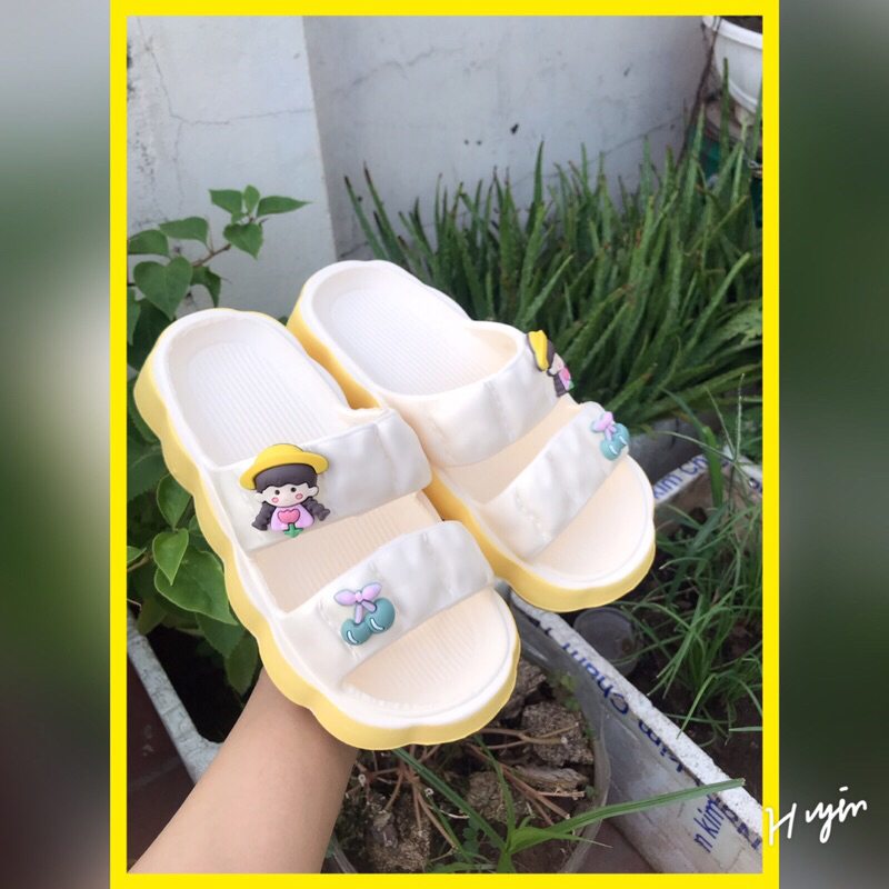 Dép Nữ Bánh Mỳ Quai Đúc Đính Sticker Dễ Thương Đế Cao Nhiều Màu Siêu Nhẹ Đi Cực Êm Chân Shop-uytin678