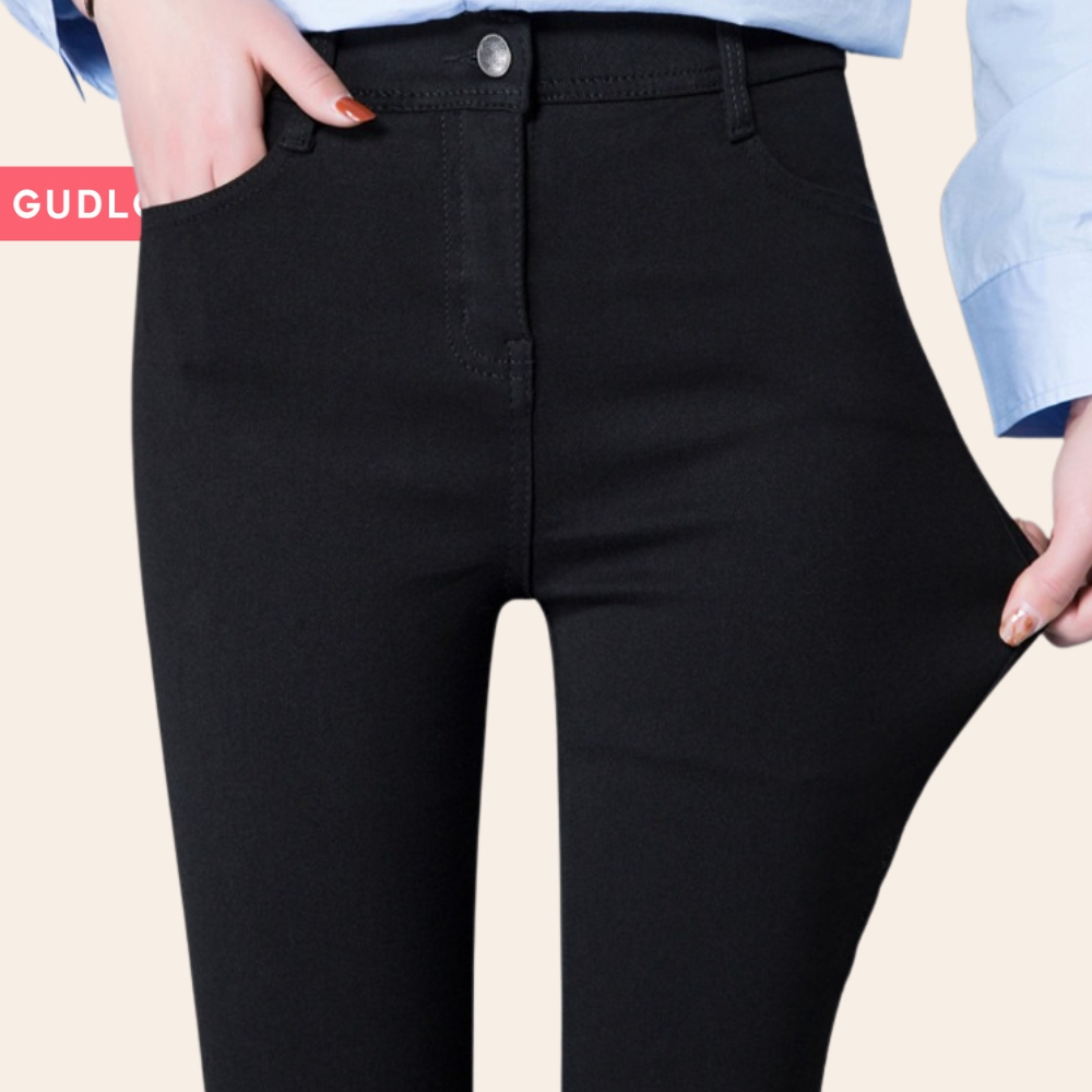 Quần legging nữ cạp cao GUDLOOK  nâng mông có khóa 2 khuy vải UMI siêu dày gen bụng dáng dài - Quần vải nữ