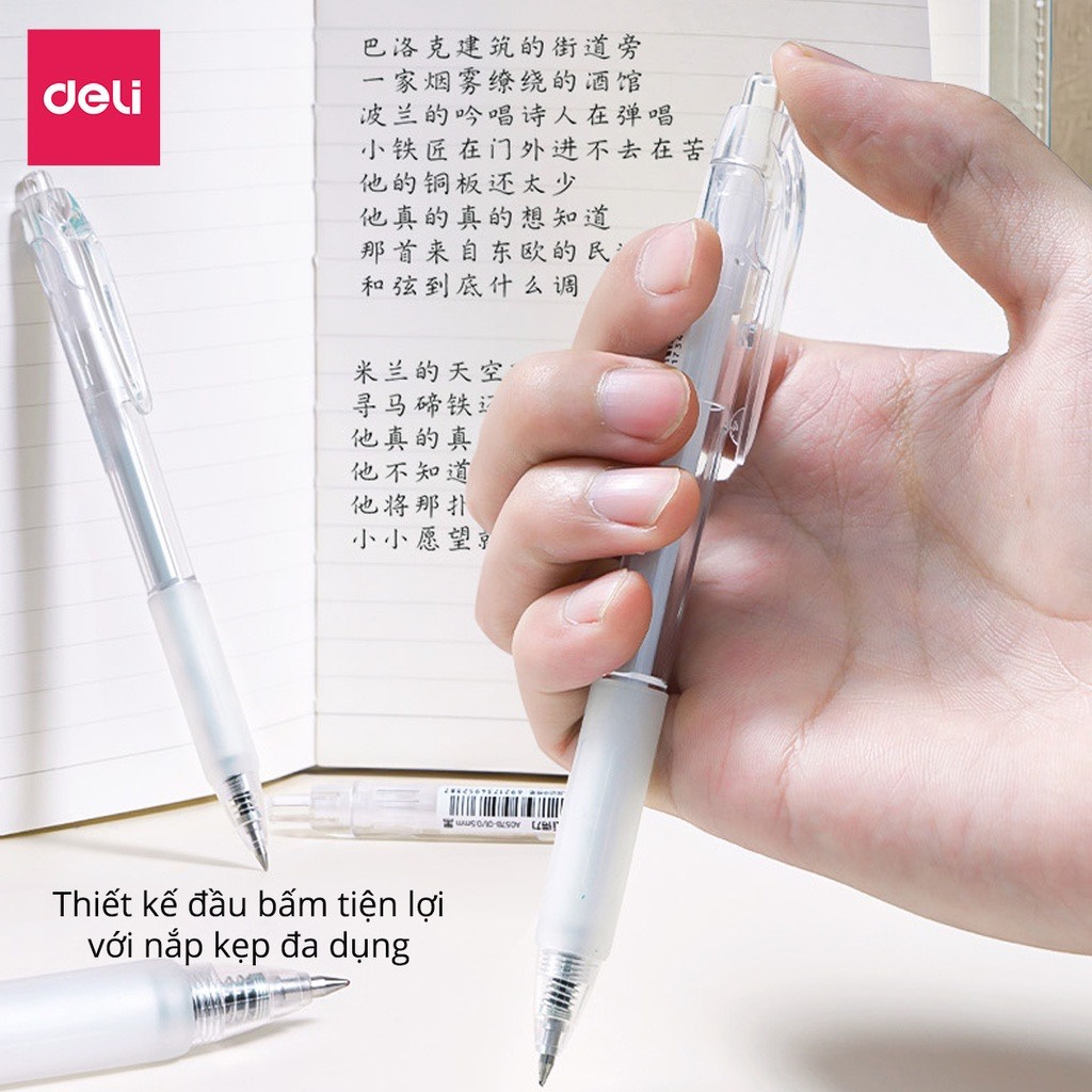 Combo 5 Bút gel Deli A057 ngòi 0.5mm - Mực đen