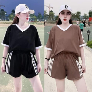Set bộ đùi chất cotton su form rộng thể thao mặc nhà cho nữ rẻ đẹp đơn giản mùa hè bigsize 40-75kg cổ tim