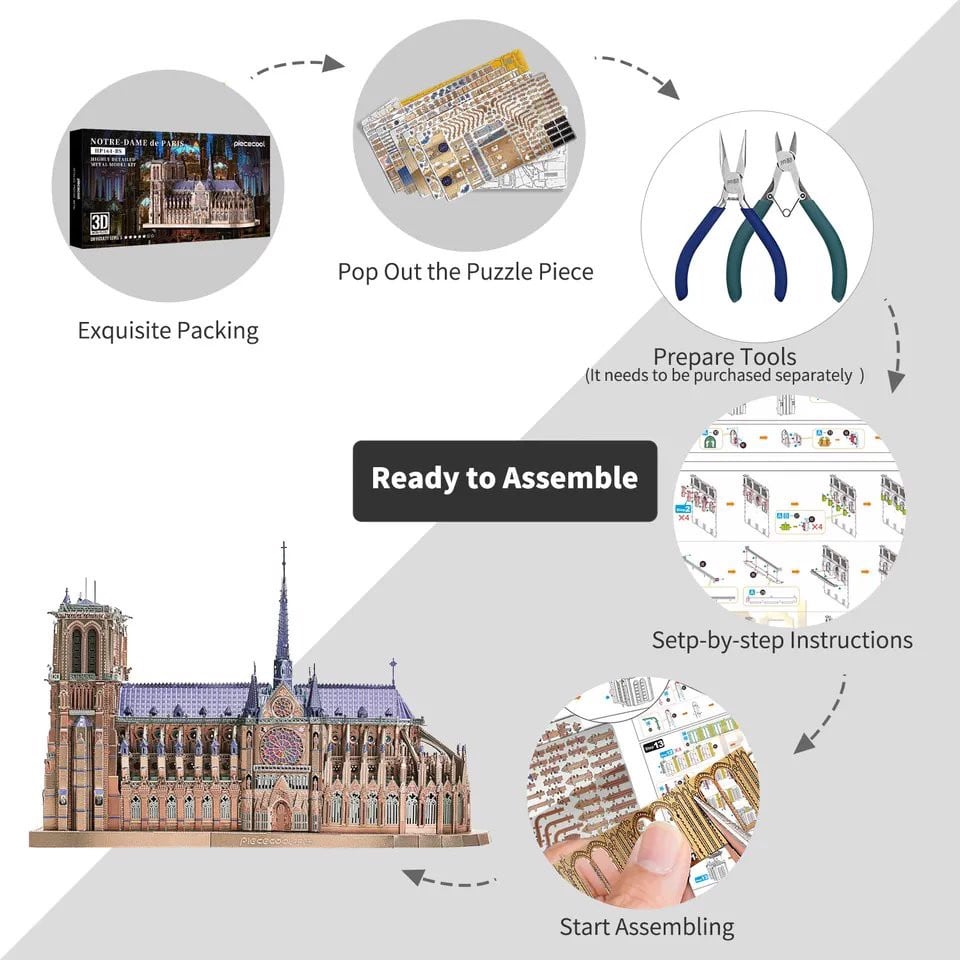 Mô Hình Kim Loại Lắp Ráp 3D Piececool Nhà Thờ Đức Bà Paris Notre Dame Cathedral [chưa ráp]