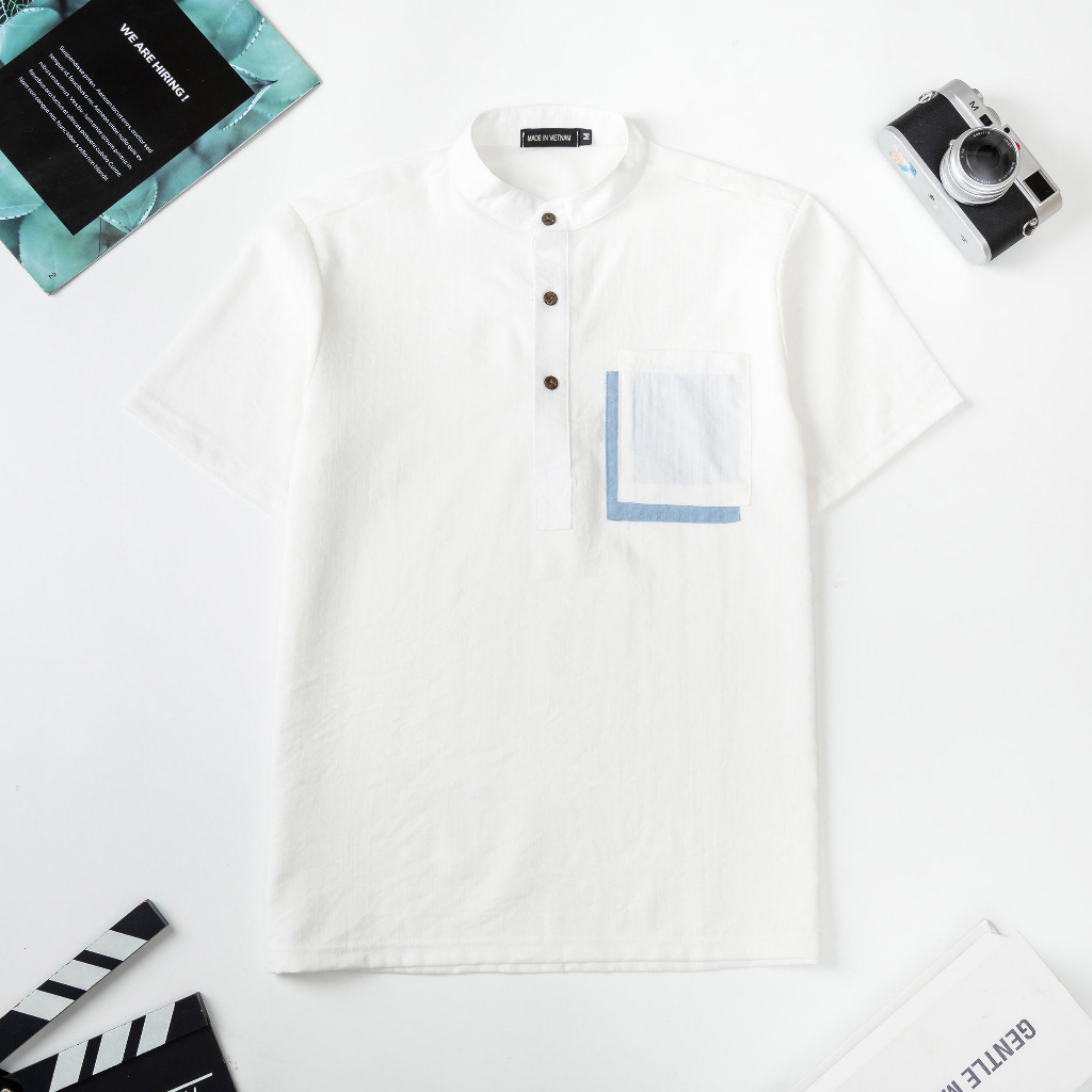 Áo Đũi Nam Cổ Tàu Tay Ngắn Có Túi Vải Đũi Cao Cấp