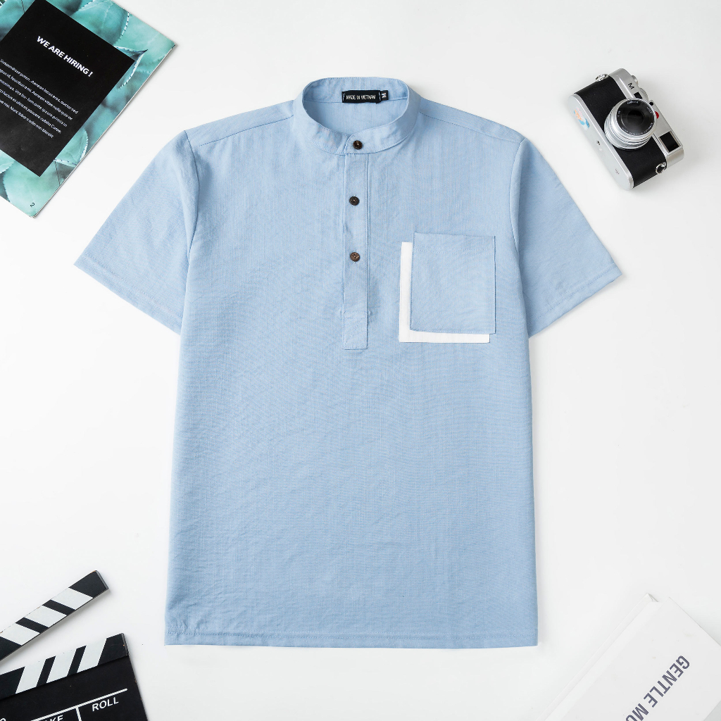 Áo Đũi Nam Cổ Tàu Tay Ngắn Có Túi Vải Đũi Cao Cấp