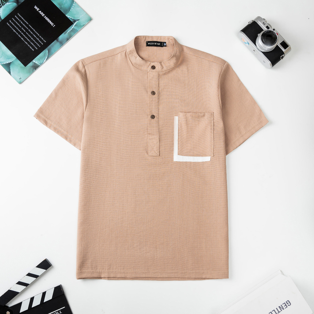 Áo Đũi Nam Cổ Tàu Tay Ngắn Có Túi Vải Đũi Cao Cấp