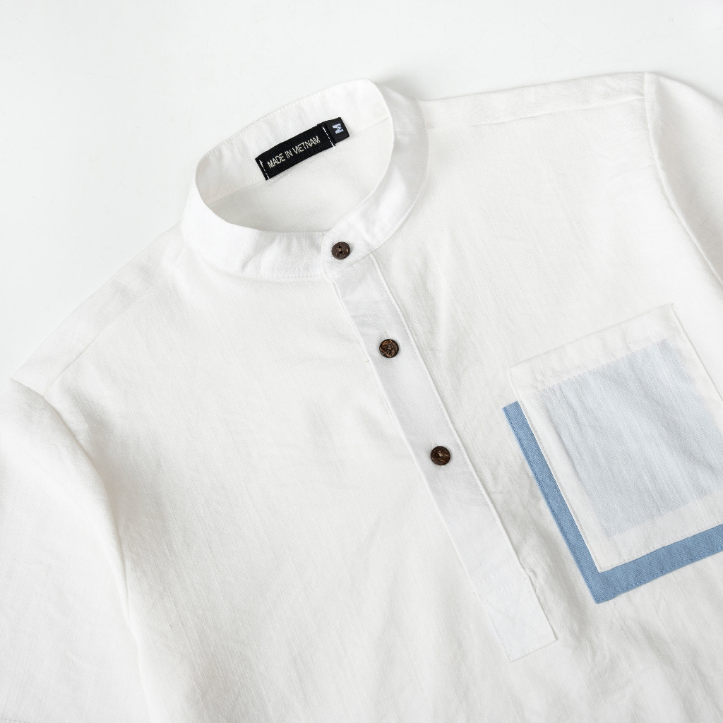 Áo Đũi Nam Cổ Tàu Tay Ngắn Có Túi Vải Đũi Cao Cấp