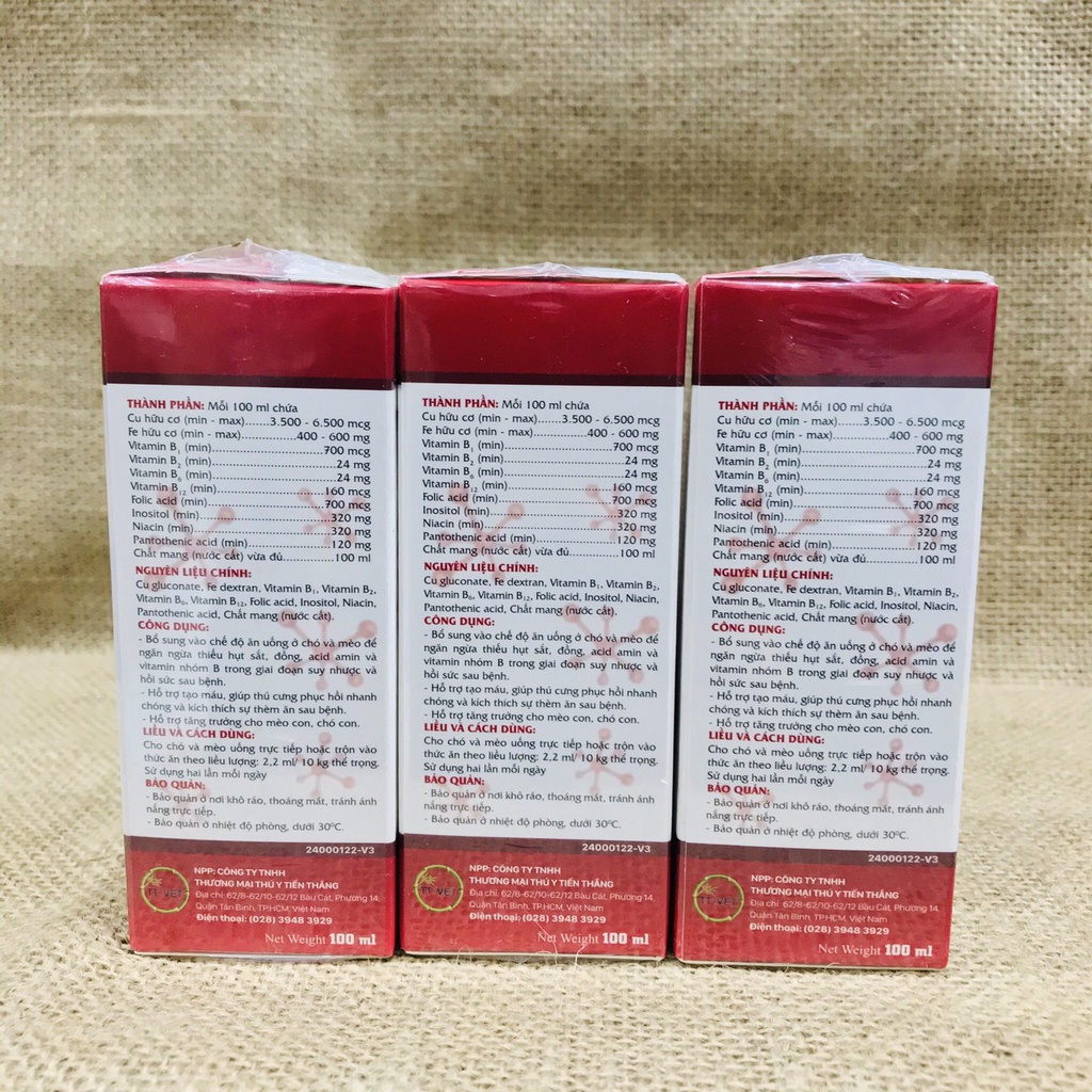 VITA HEMO Giúp Bổ Máu, Tạo Máu, Kích Thích Thèm Ăn Cho Chó Mèo - Chai 100ml