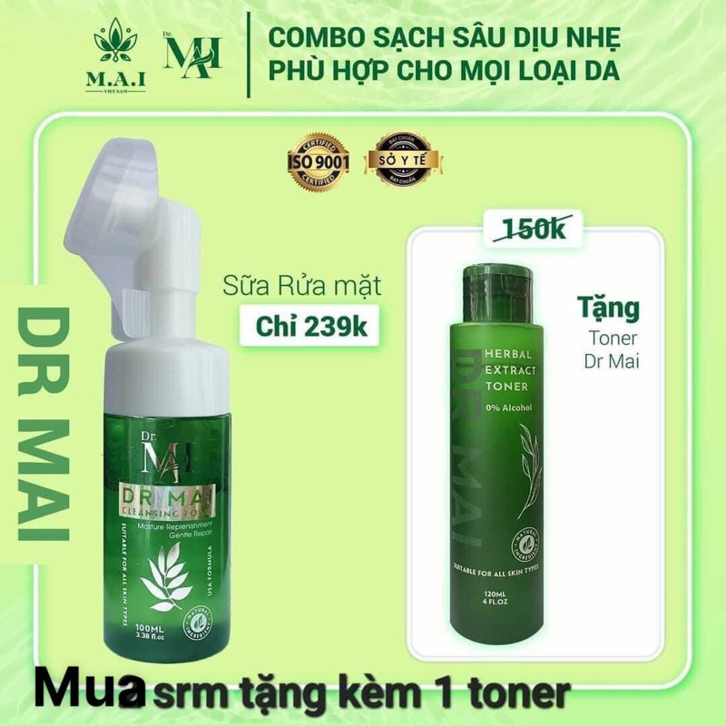 Sữa rửa mặt DR MAI Chính Hãng - Mua 1 chai tặng kèm 1 TONER