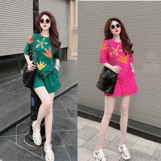 Set bộ đùi chất cotton su mặc nhà form rộng thể thao cho nữ rẻ đẹp đơn giản mùa hè bigsize 40-75kg in hoa