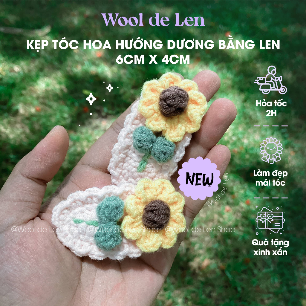 (Hàng sẵn hoả tốc) Kẹp tóc hoa hướng dương đẹp bằng len handmade cho nữ Wool de Len N40