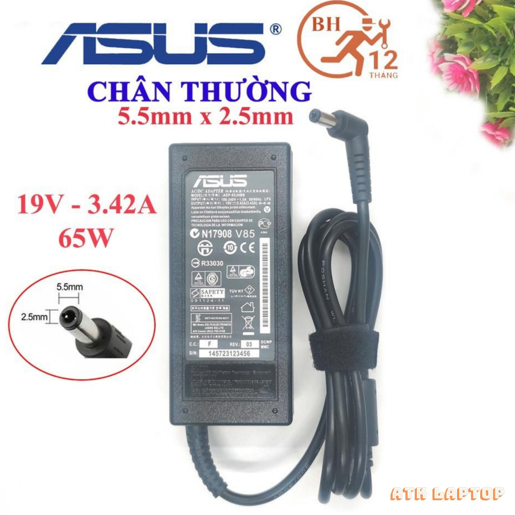 Sạc Laptop Asus 19V-3.42A/2.37A/1.75A Loại Tốt cao cấp chính hãng, Adapter asus chân to/nhỏ hàng nhập khẩu - ATK03