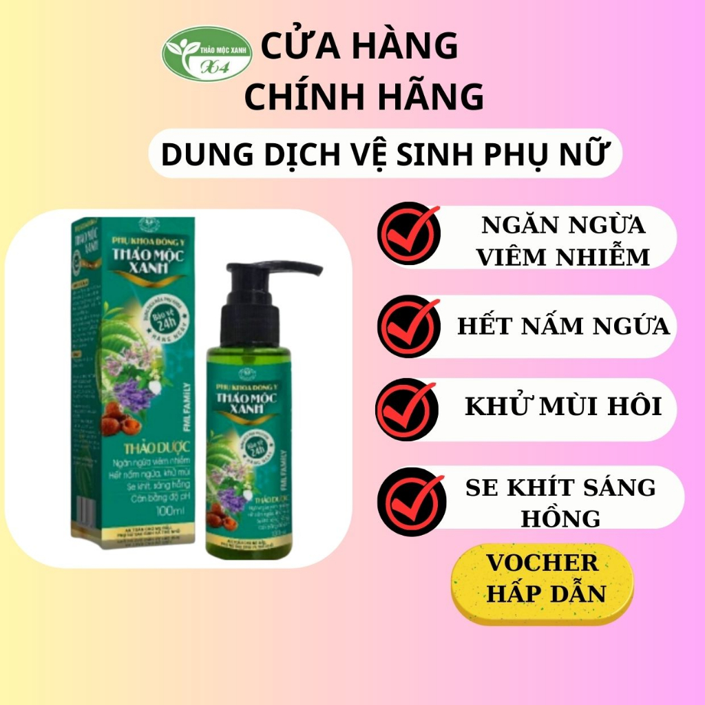 Dung dịch vệ sinh phụ nữ thảo mộc xanh x4100ml được chiết xuất từ thảo dược thiên nhiên ngăn ngừa viêm ngứa vùng kín