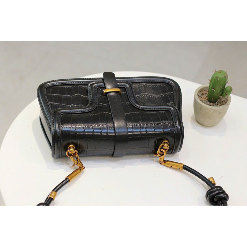 Túi xách nữ đeo chéo chất liệu da vân bóng màu đen