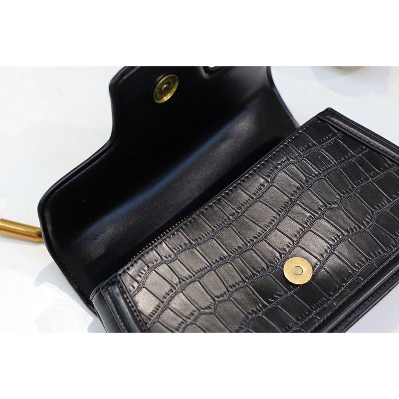 Túi xách nữ đeo chéo chất liệu da vân bóng màu đen