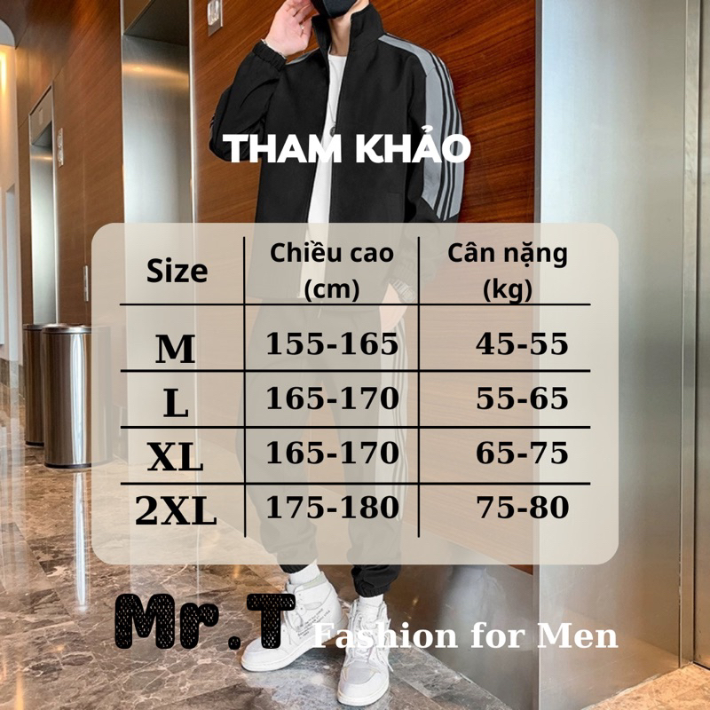 Set áo khoác thể thao nam, áo khoác thể thao kèm quần cho nam vải mát size M L XL 2XL