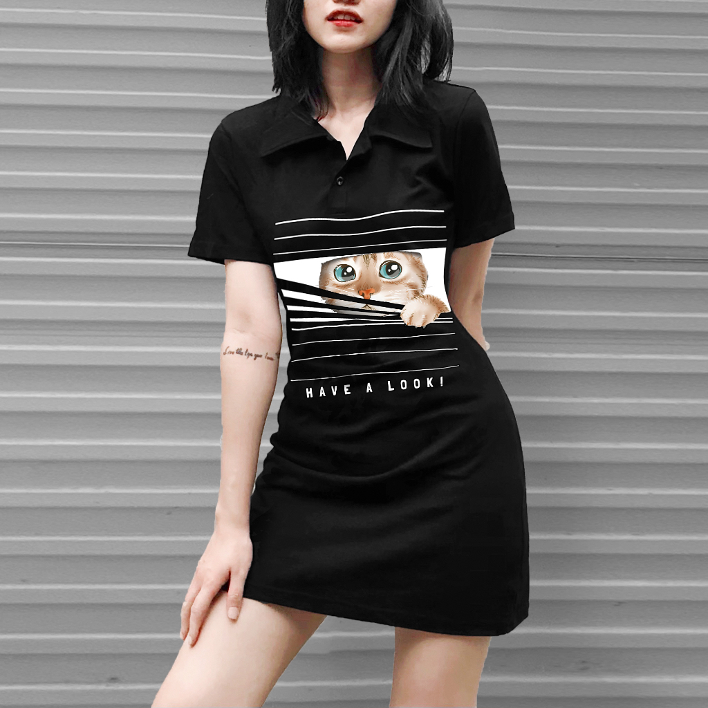 Váy Polo hoạ tiết mèo xinh xắn có big size