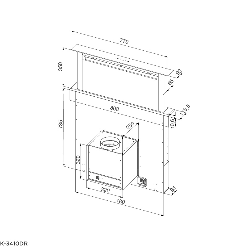 Máy hút mùi âm bàn Malloca K-3410DR, máy hút khói khử mùi điều khiển cảm ứng, 4 tốc độ hút mùi
