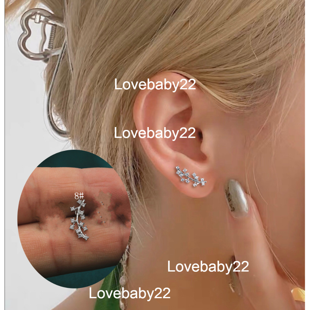 Khuyên titan cành lá đính đá lấp lánh KL11