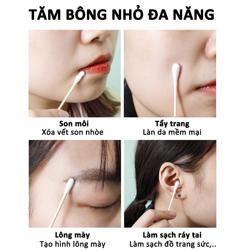 Tăm bông ngoáy tai đa năng kháng khuẩn mềm mại 500 que thân gỗ thân thiện với môi trường